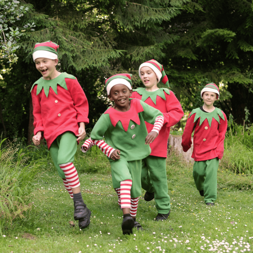 4 Young Elves Running Through Woodlands