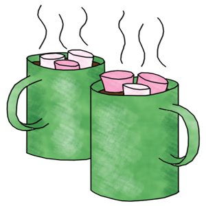 Illustration of Green Mugs with Marshmallows and Warm Beverage